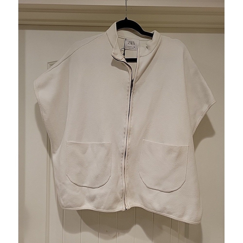 Zara Oversized Knit Vest Women's Size Large 13- 14 Boxy Zipper Front Off White